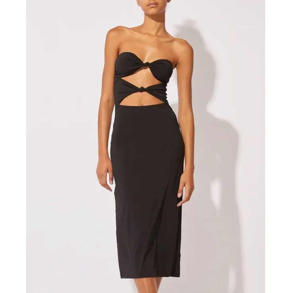 Solid & Striped Knotted Cut out Strapless Midi Dress Black XS